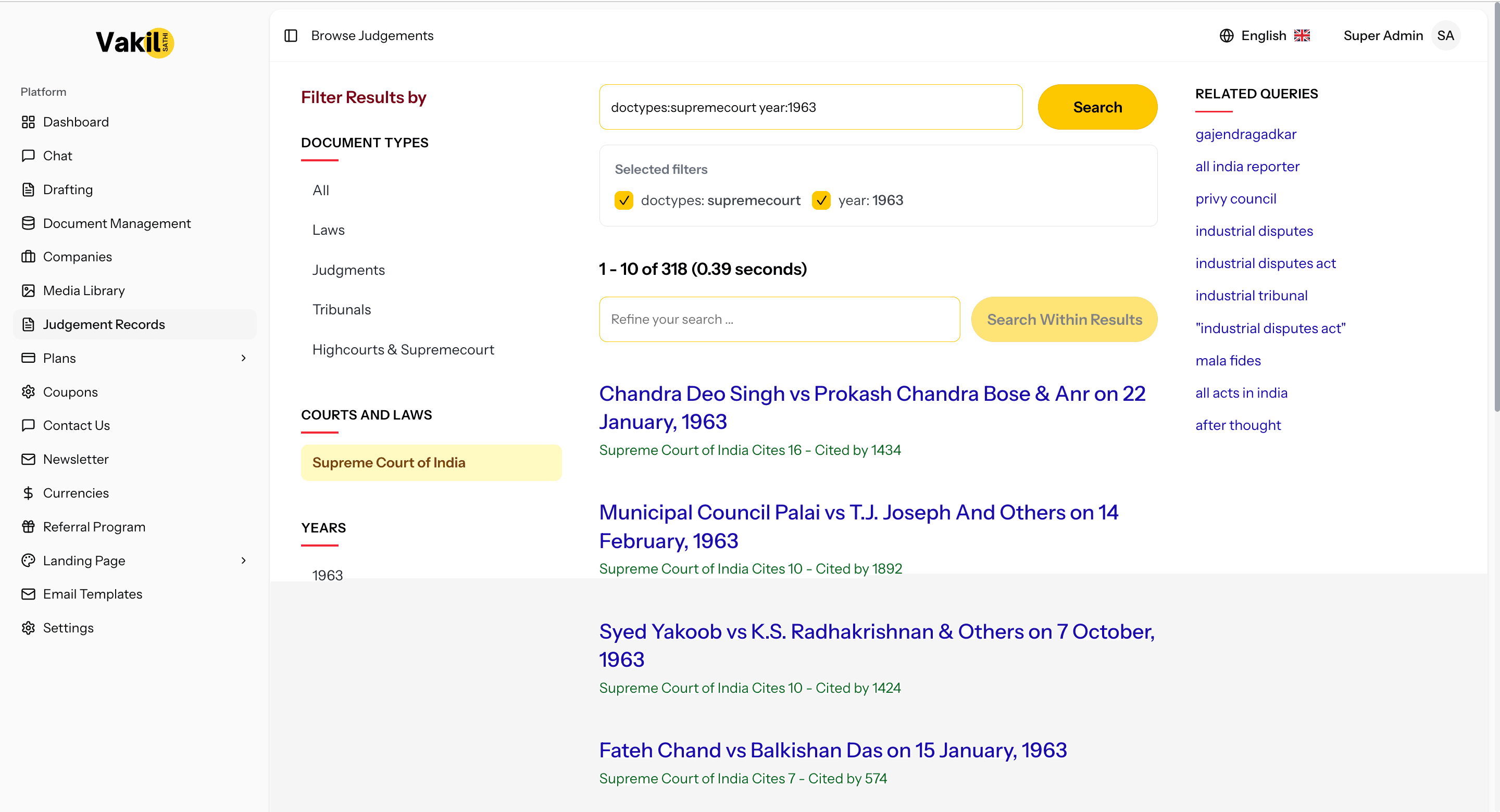 Law database search preview