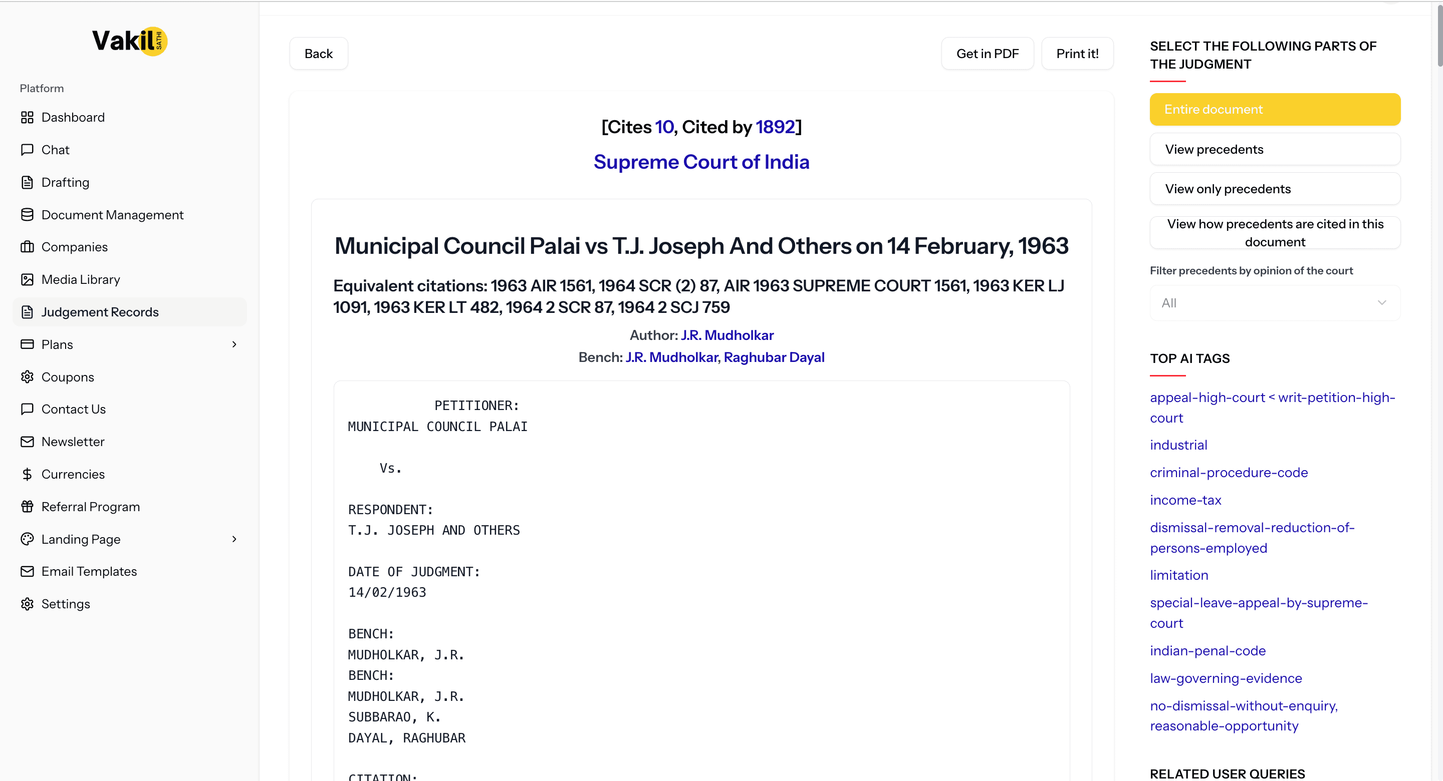 Judgment records preview